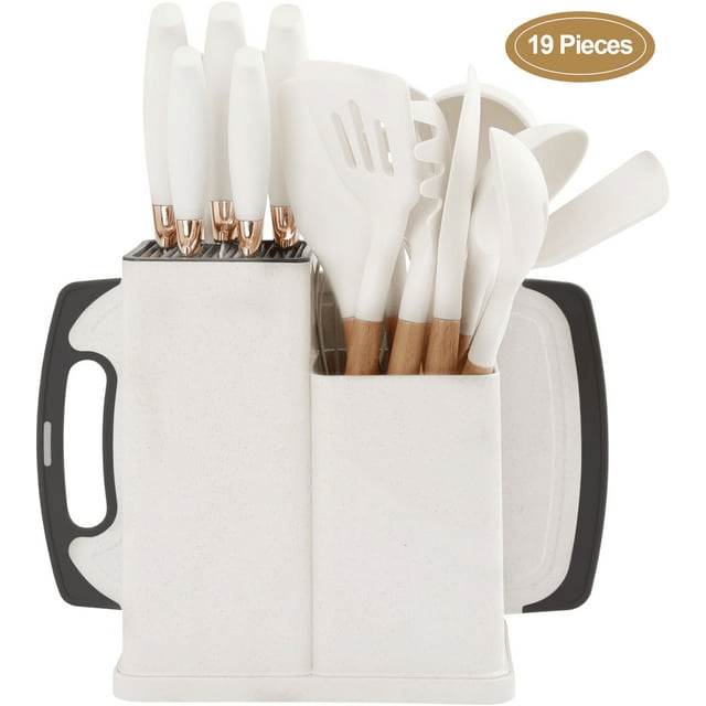 19-in-1 Kitchen Knife & Utensils Set with Block Beige