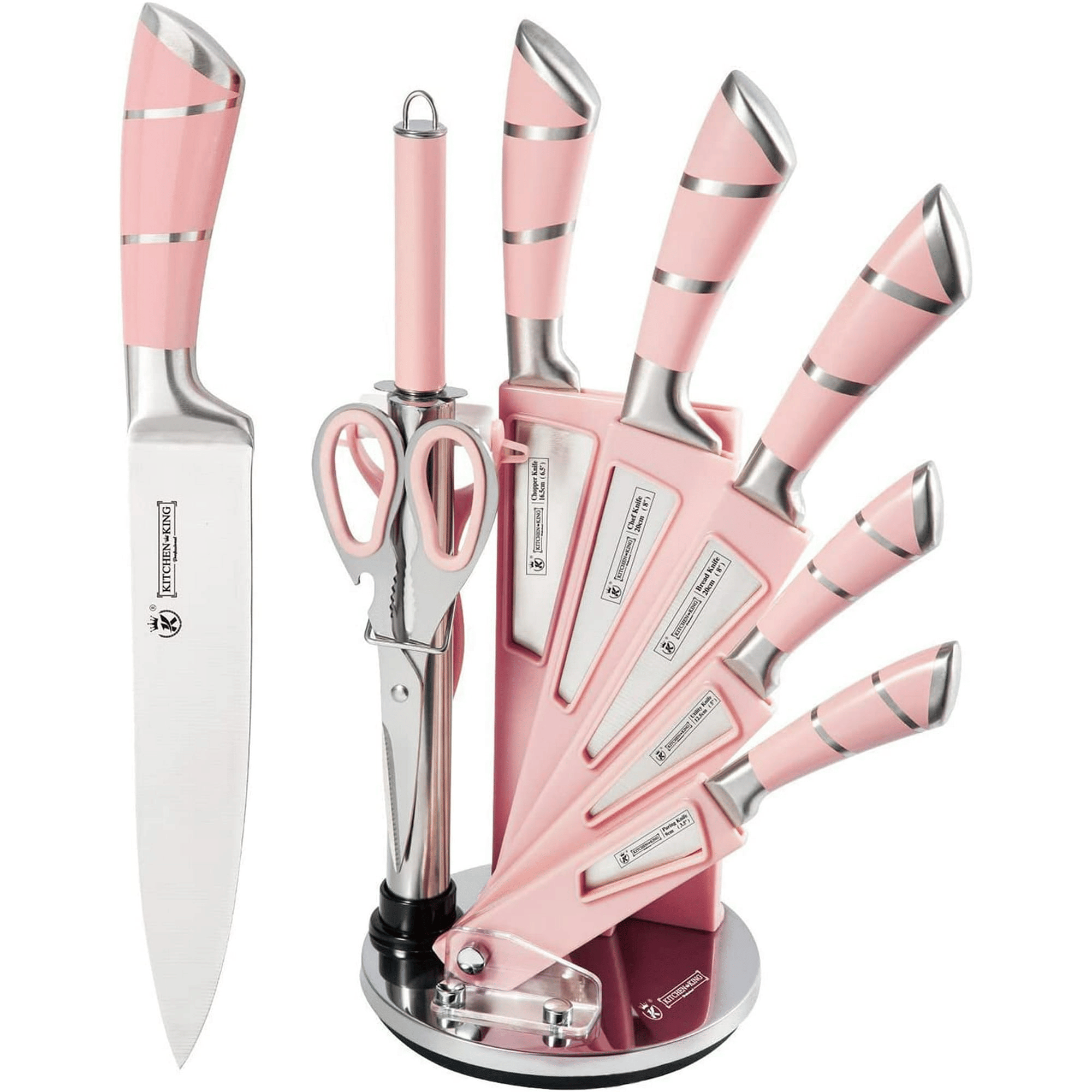 9-Piece Pink Kitchen Knife Set with Block & Sharpener
