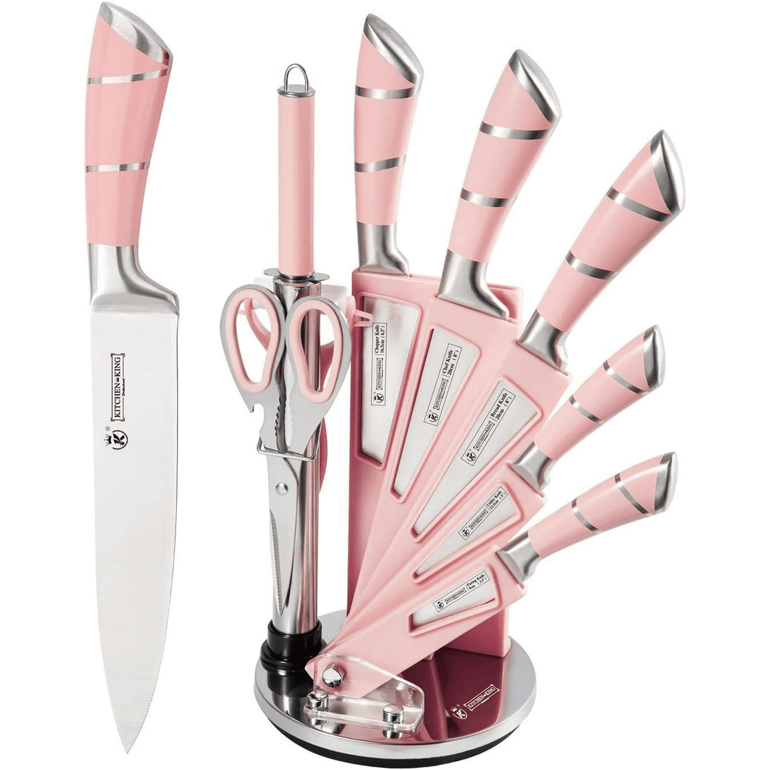 9-Piece Pink Kitchen Knife Set with Block & Sharpener