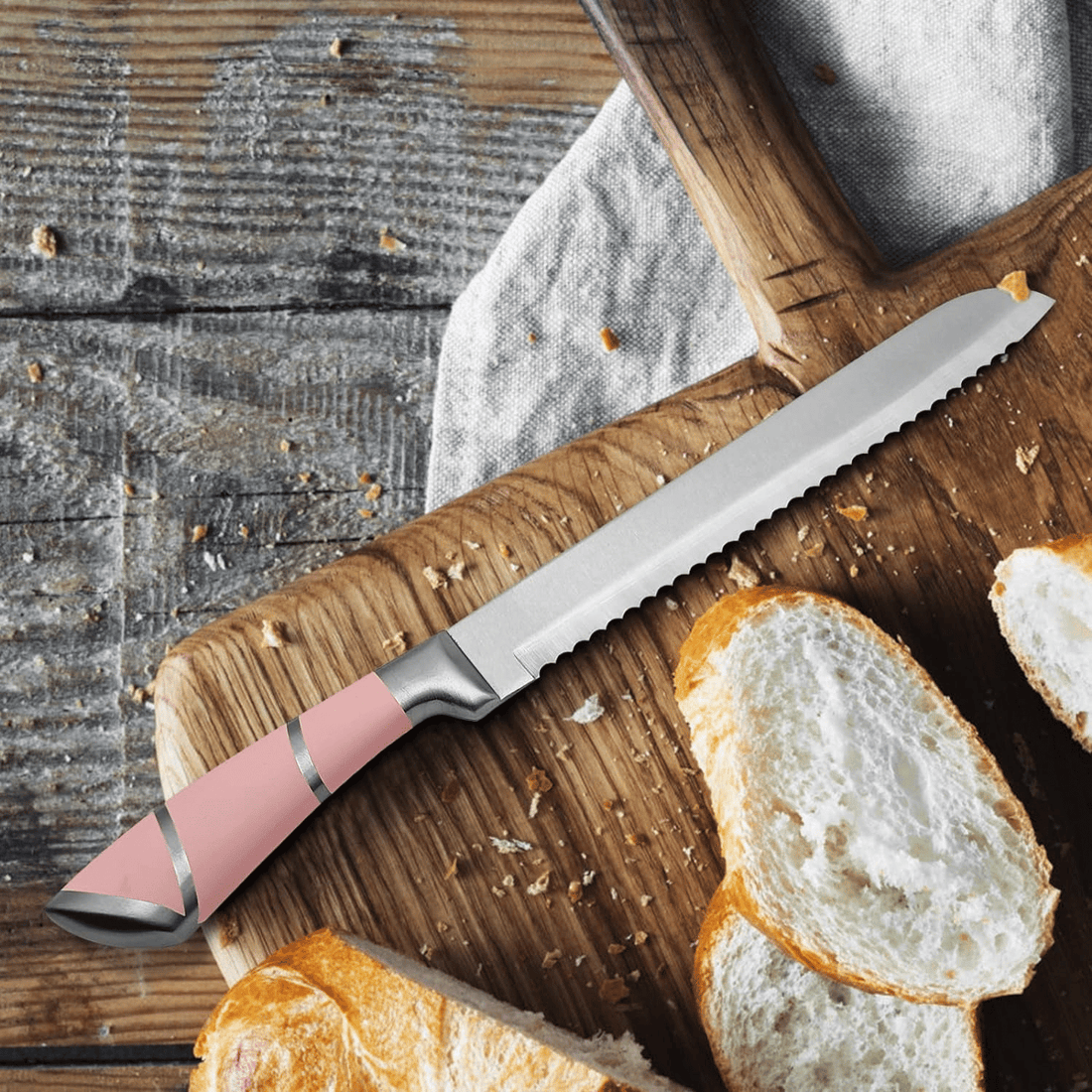 9-Piece Pink Kitchen Knife Set with Block & Sharpener