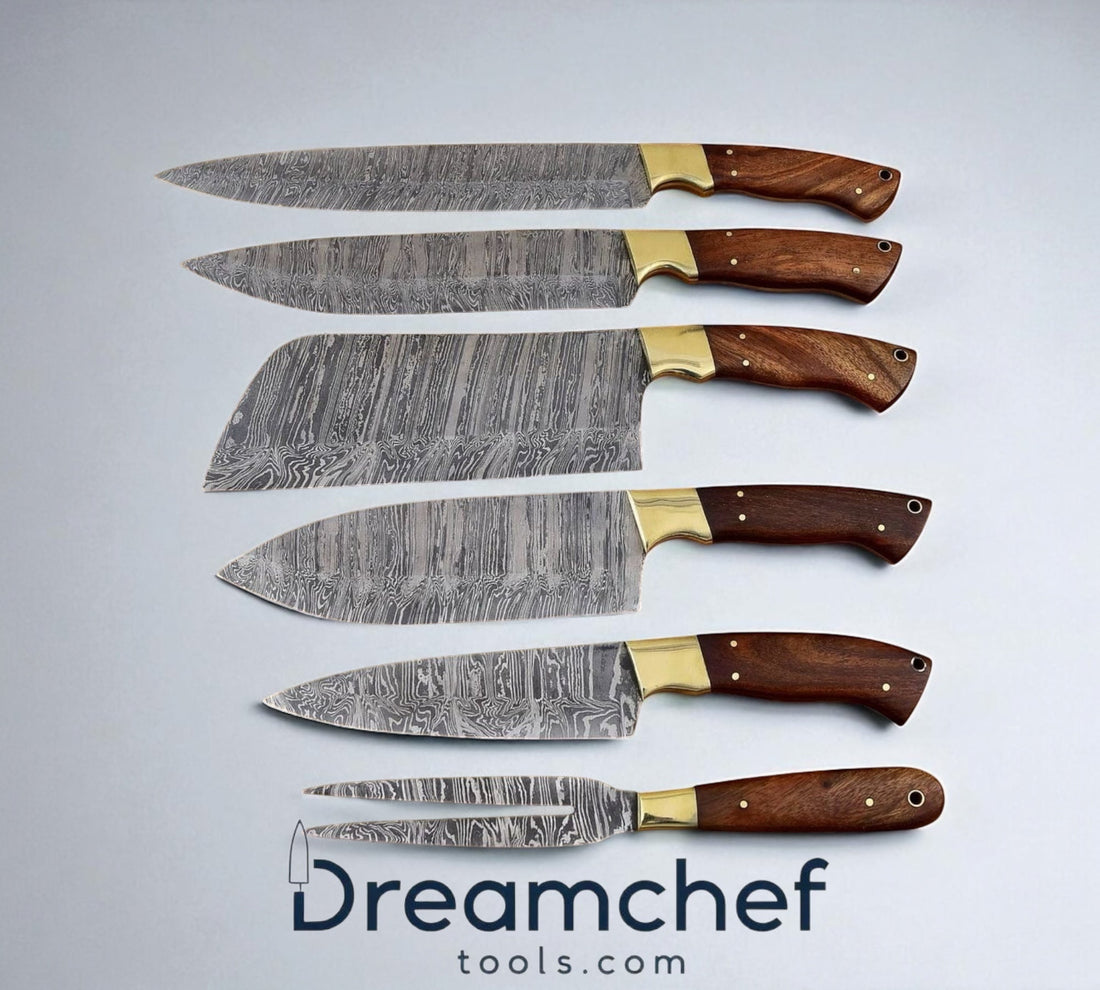 13” Handmade Damascus Steel Chef Knife – Rosewood Handle, Leather Sheath - KitchenCraftedGoods