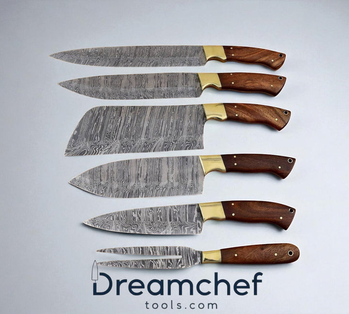 13” Handmade Damascus Steel Chef Knife – Rosewood Handle, Leather Sheath - KitchenCraftedGoods