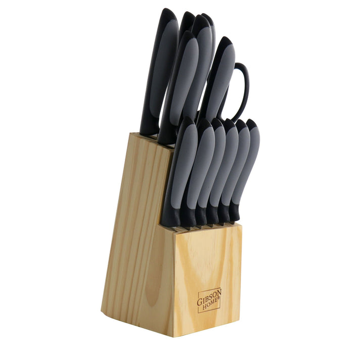 14 - Piece Black Stainless Steel Knife Set with Wood Block – Modern Kitchen Cutlery Set, Sharp Chef Knives for Cooking & Food Prep - KitchenCraftedGoods