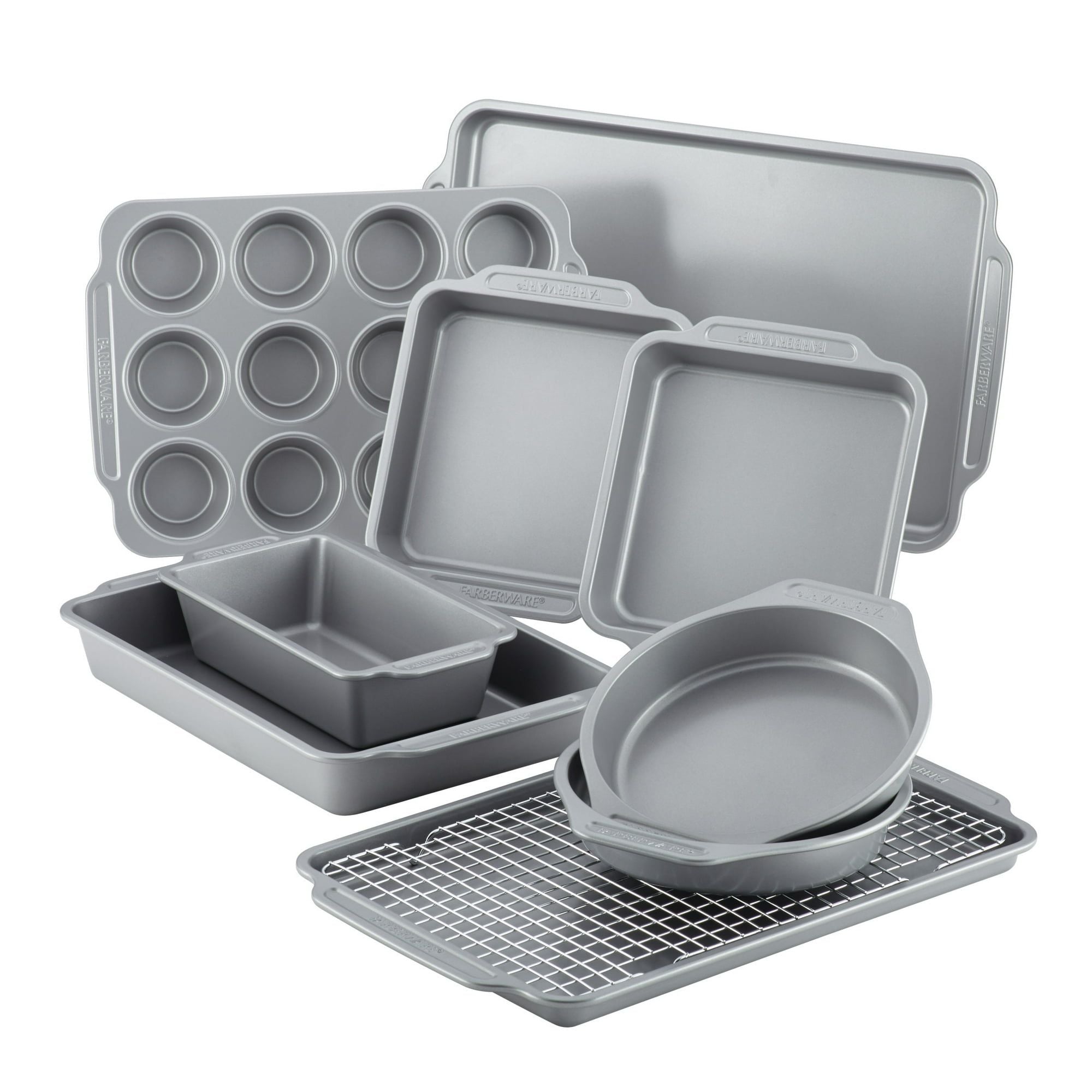 10-Piece Nonstick Bakeware Set with Cooling Rack Gray