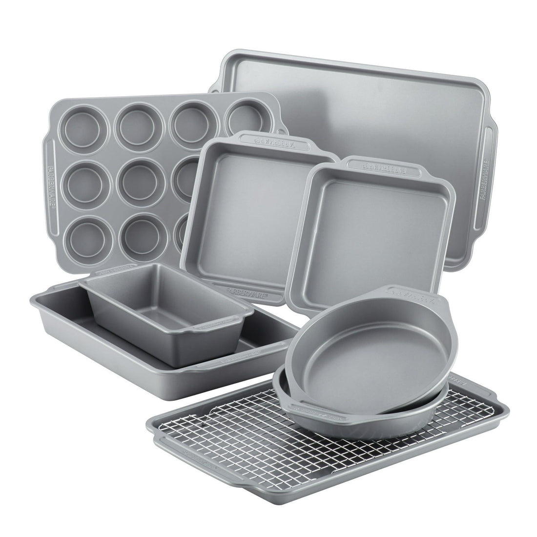 10-Piece Nonstick Bakeware Set with Cooling Rack Gray