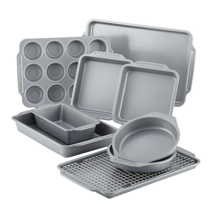 10-Piece Nonstick Bakeware Set with Cooling Rack Gray