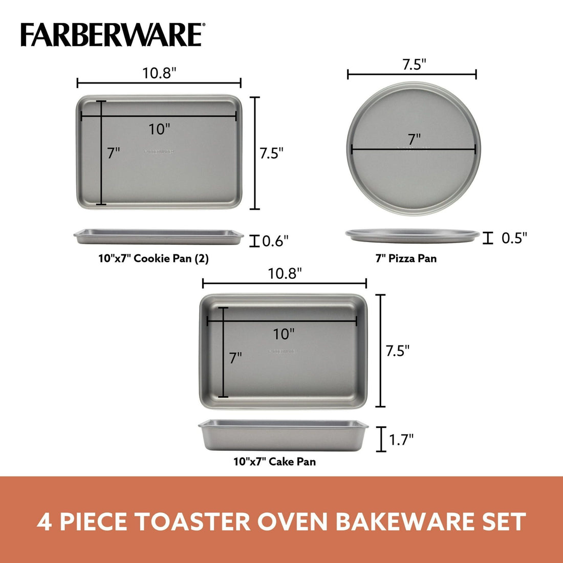 4-Piece Nonstick Bakeware Toaster Oven Set Gray