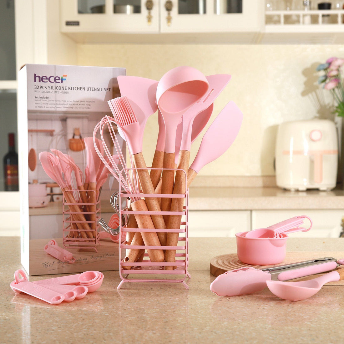 Hecef 32 PCS Silicone Cooking Utensils Set, 446¡ãF Heat Resistant BPA Free for Nonstick Cookware