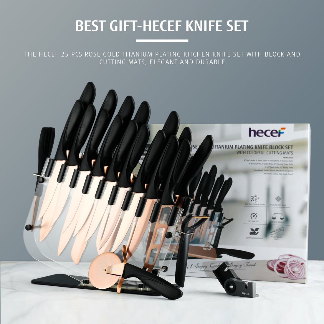 25-Piece Kitchen Knife Set with Block & Titanium Blades
