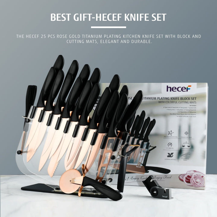 25-Piece Kitchen Knife Set with Block & Titanium Blades