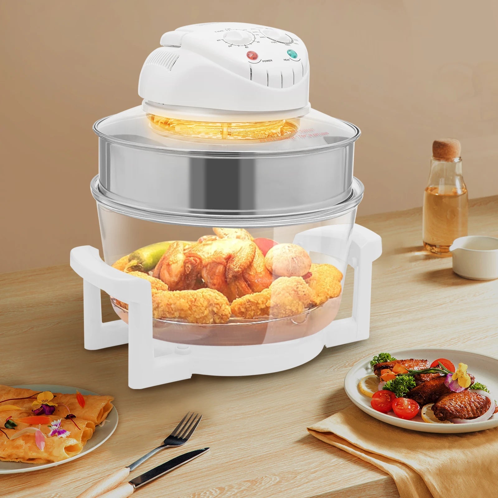 17.96QT Large Air Fryer Oven with Viewing Window, 110V 1200–1400W, 360° Hot Air Circulation, Oil - Free Cooker with Grill Rack for Home Kitchen - KitchenCraftedGoods