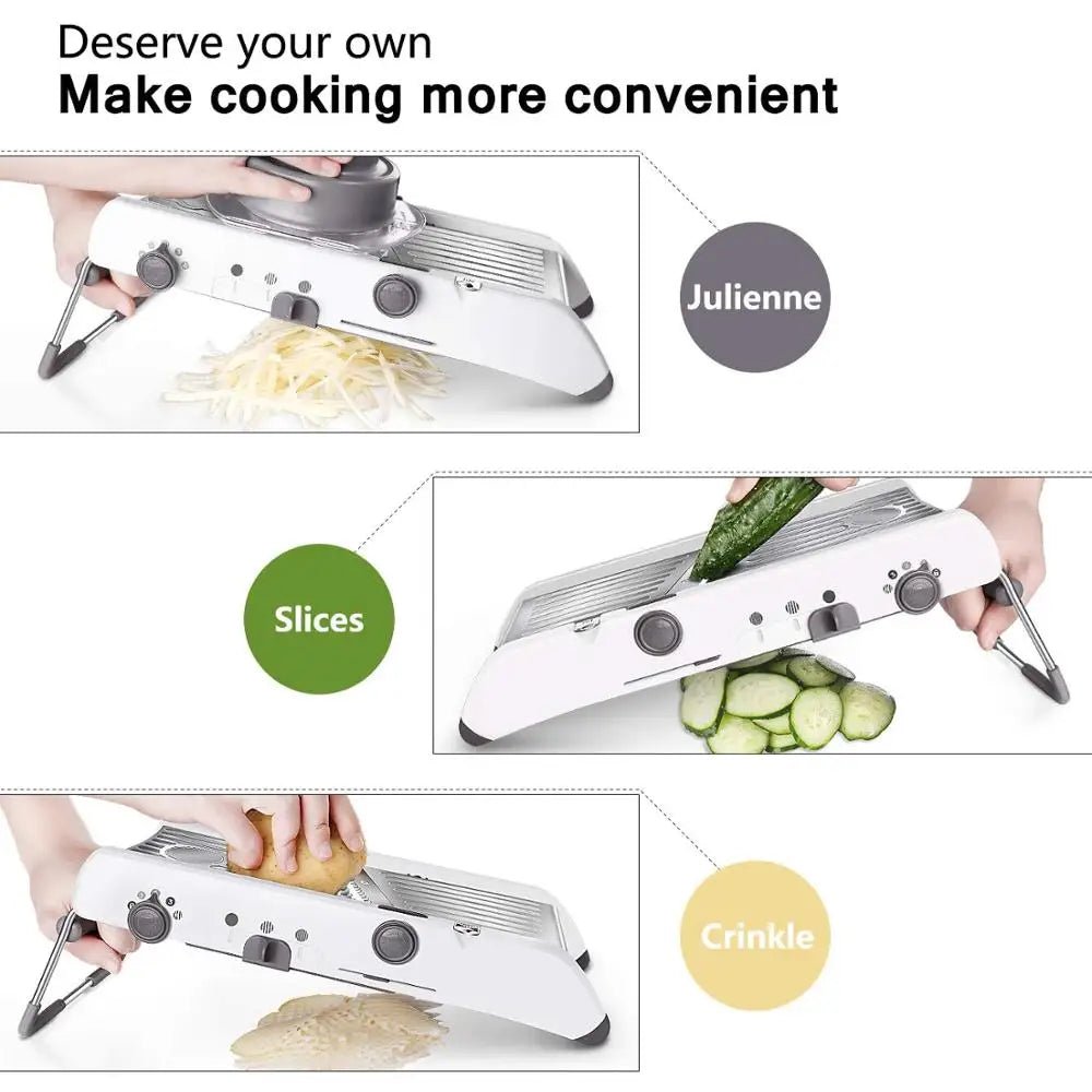 18 - in - 1 Adjustable Mandoline Slicer – Stainless Steel Vegetable Cutter, Julienne Grater, Onion & Potato Slicer - KitchenCraftedGoods