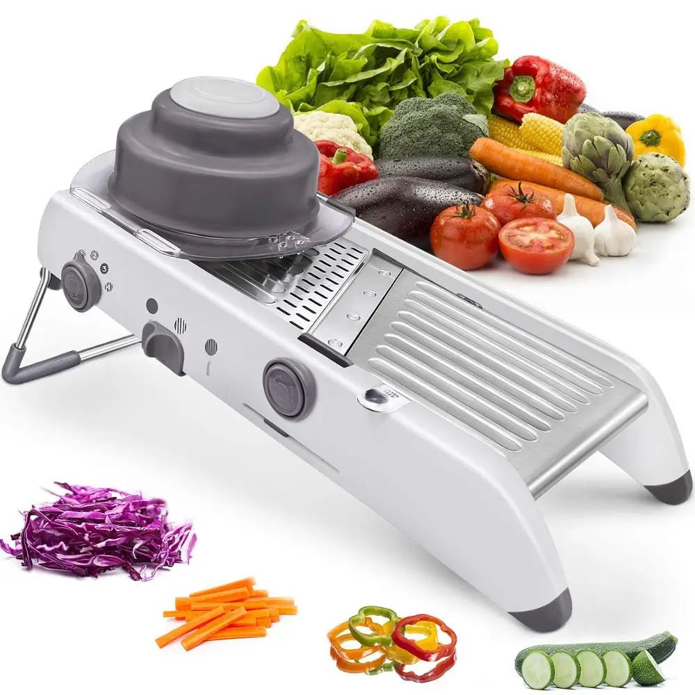 18 - in - 1 Adjustable Mandoline Slicer – Stainless Steel Vegetable Cutter, Julienne Grater, Onion & Potato Slicer - KitchenCraftedGoods
