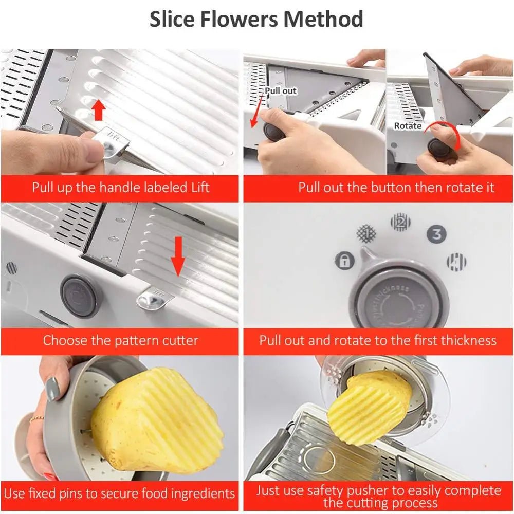 18 - in - 1 Adjustable Mandoline Slicer – Stainless Steel Vegetable Cutter, Julienne Grater, Onion & Potato Slicer - KitchenCraftedGoods
