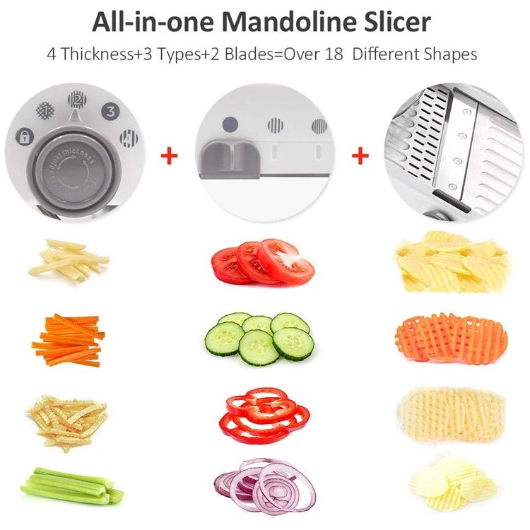 18 - in - 1 Adjustable Mandoline Slicer – Stainless Steel Vegetable Cutter, Julienne Grater, Onion & Potato Slicer - KitchenCraftedGoods