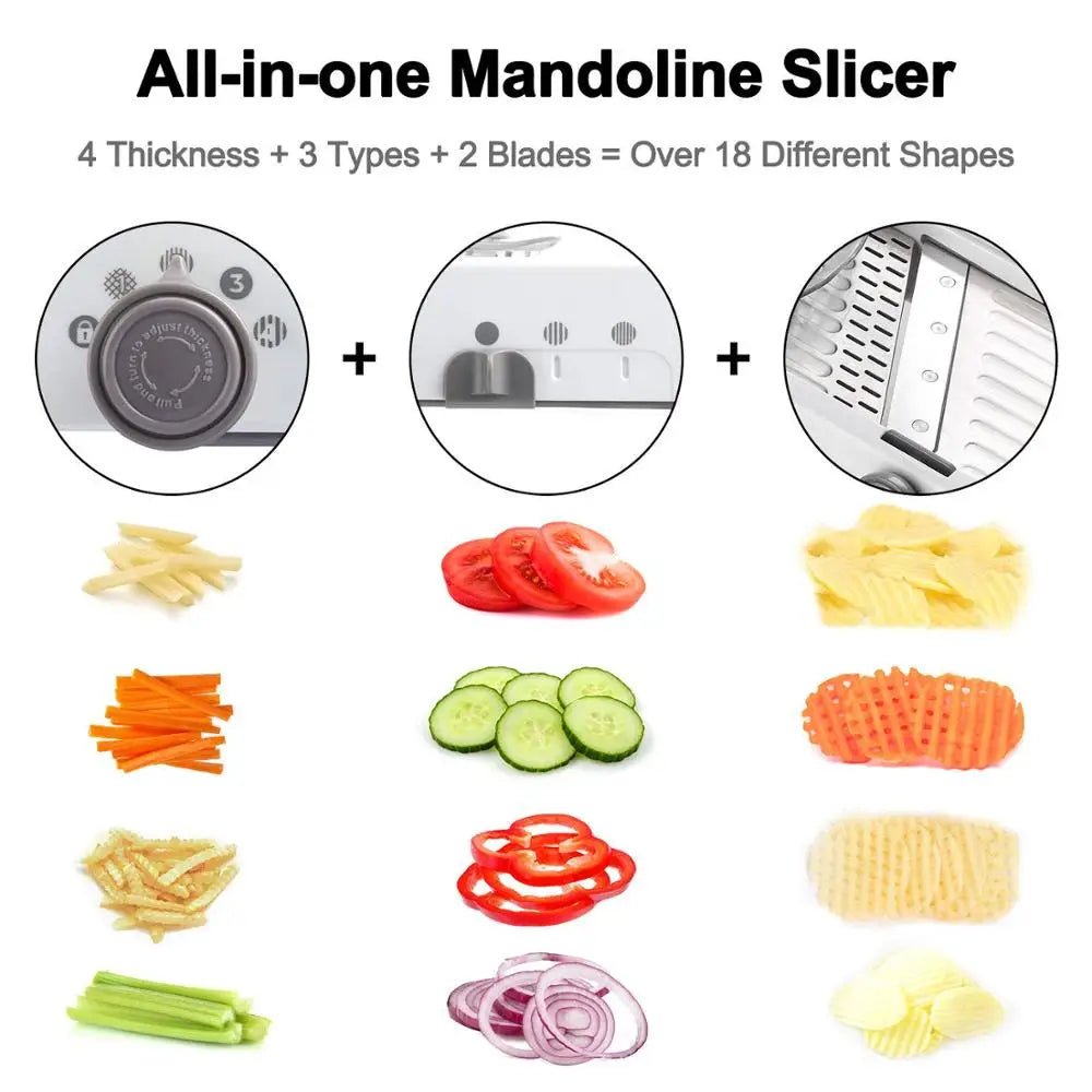 18 - in - 1 Adjustable Mandoline Slicer – Stainless Steel Vegetable Cutter, Julienne Grater, Onion & Potato Slicer - KitchenCraftedGoods