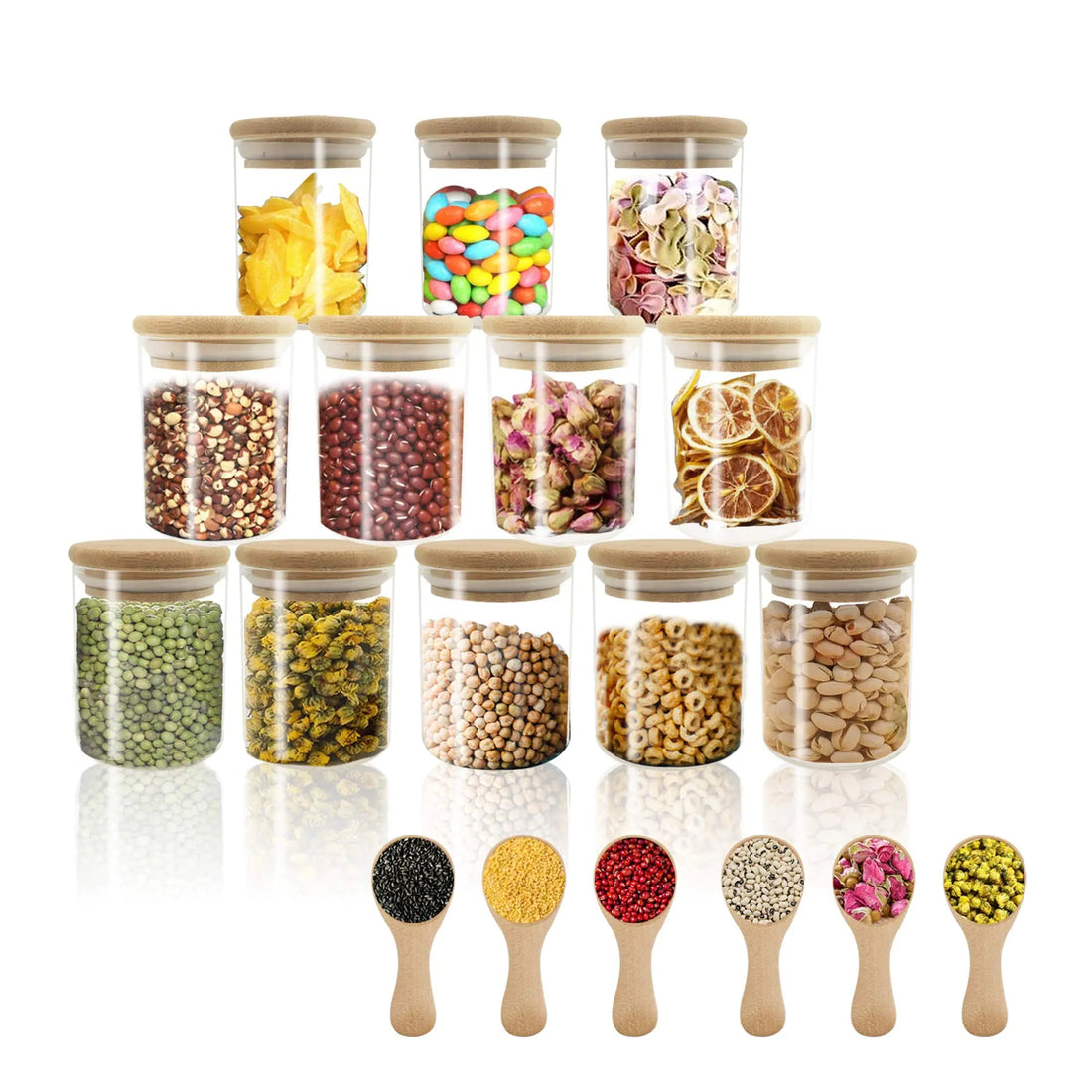 18 - Piece Glass Spice & Food Storage Jars Set with Bamboo Lids - KitchenCraftedGoods