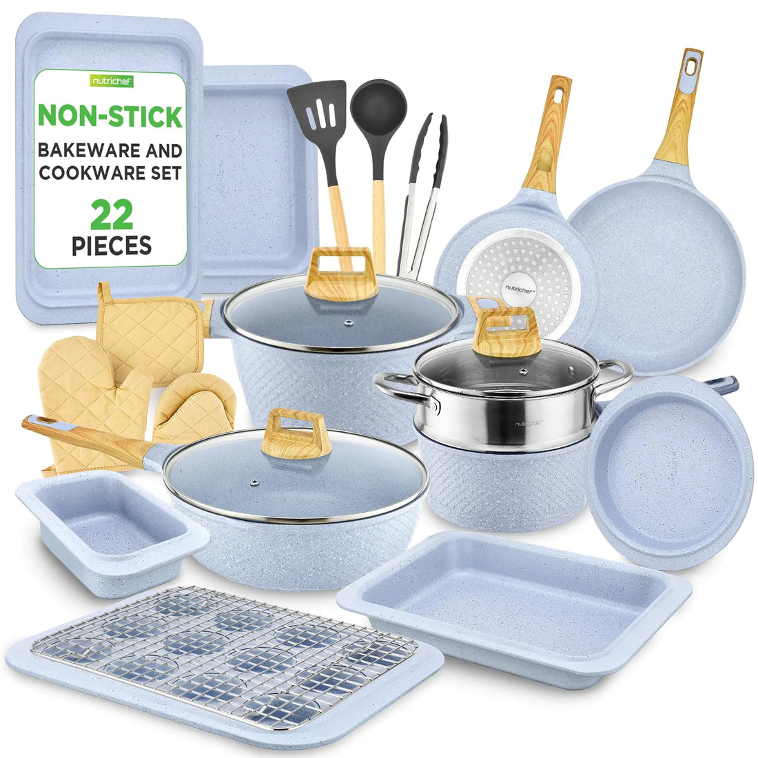 22 - Piece Cookware & Bakeware Set – Nonstick Professional Kitchen Collection - KitchenCraftedGoods