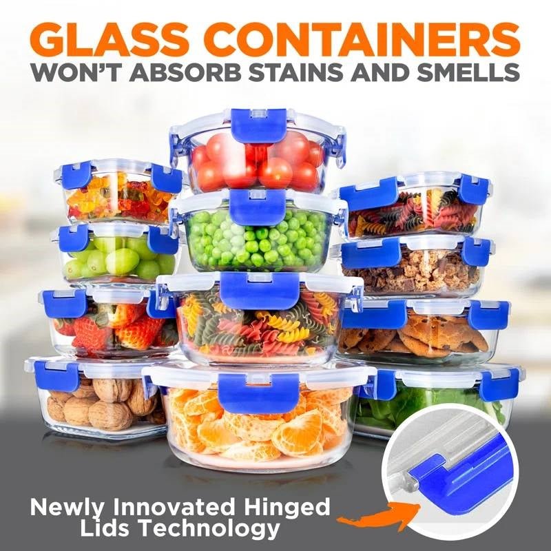 24 - Piece Glass Food Storage Container Set with Snap Lids - KitchenCraftedGoods