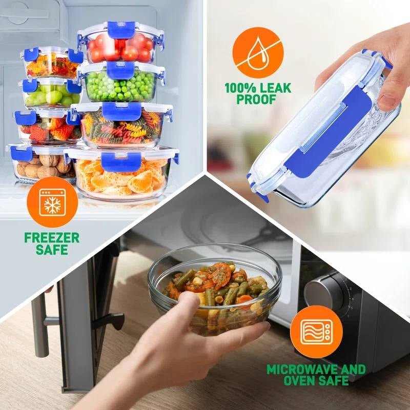 24 - Piece Glass Food Storage Container Set with Snap Lids - KitchenCraftedGoods