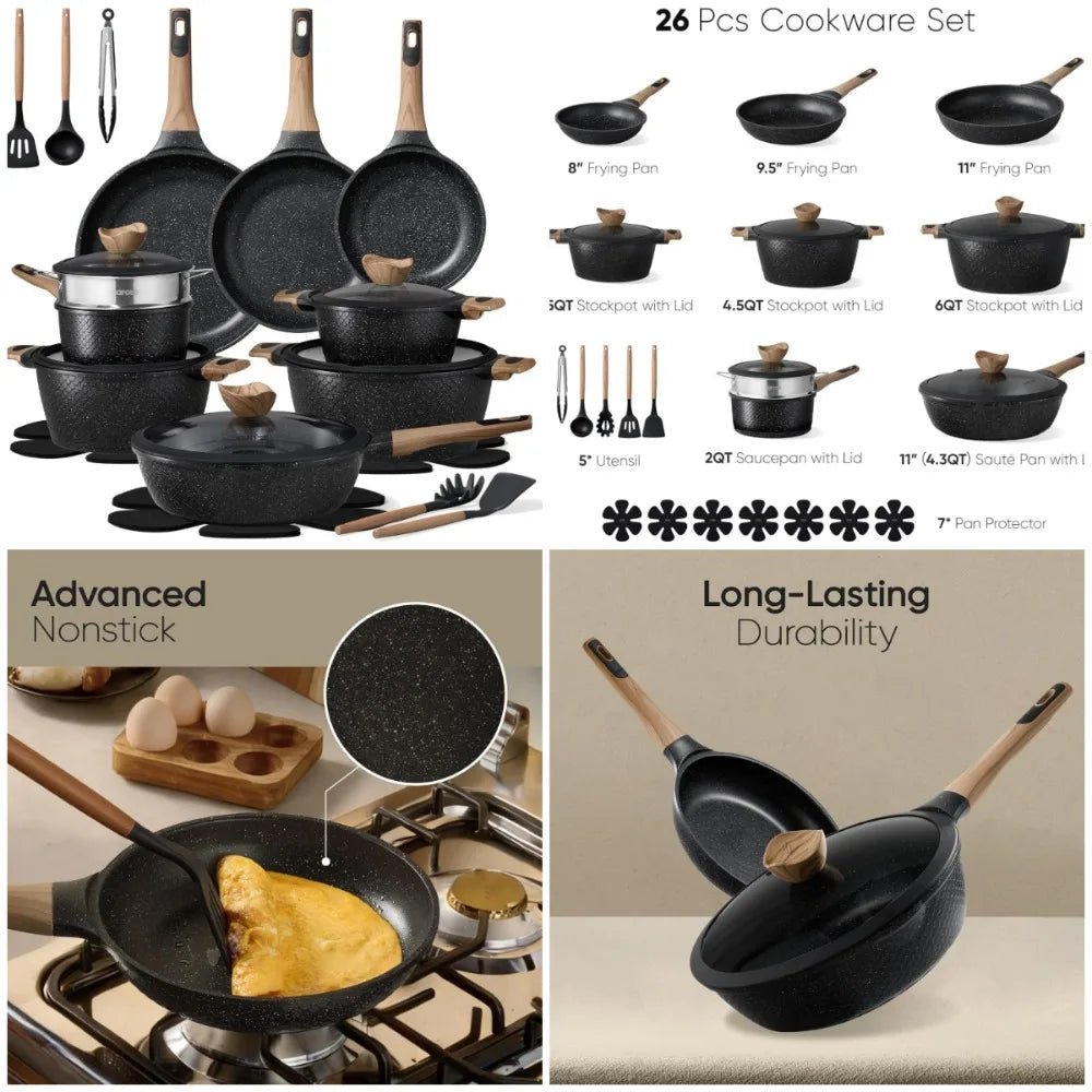 26 - Piece Nonstick Cookware Set – Induction Compatible Pots - KitchenCraftedGoods