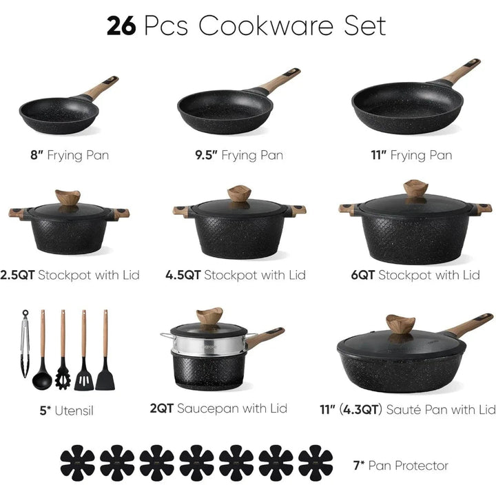 26 - Piece Nonstick Cookware Set – Induction Compatible Pots - KitchenCraftedGoods
