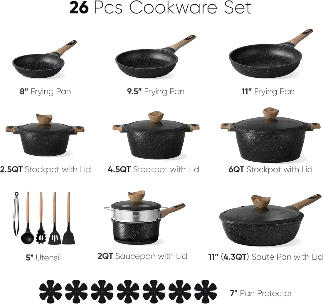26 - Piece Nonstick Cookware Set – Induction Compatible Pots - KitchenCraftedGoods