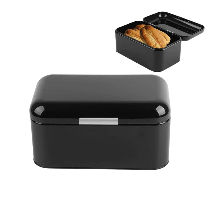 Solid Color Bread Box – Large Metal Kitchen Storage Bin (Black)