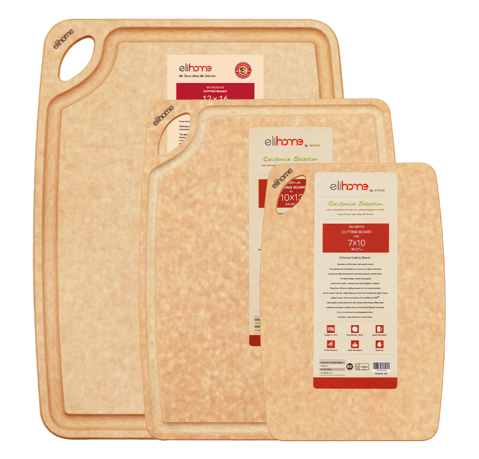 3 - Piece Cutting Board Set S/M/L – NSF Certified, Reversible & Dishwasher Safe - KitchenCraftedGoods