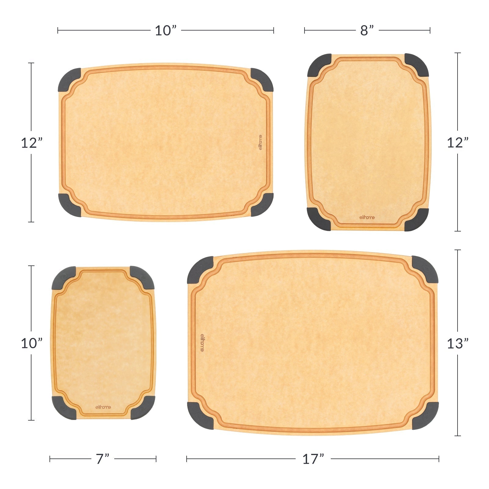 4 - Piece Cutting Board Set with Juice Grooves – Non - Slip, Dishwasher Safe, Eco - Friendly - KitchenCraftedGoods