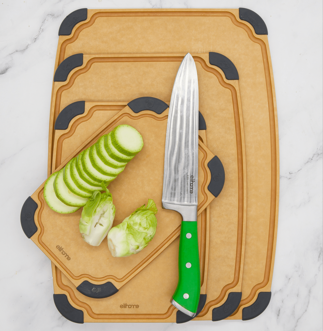 4 - Piece Cutting Board Set with Juice Grooves – Non - Slip, Dishwasher Safe, Eco - Friendly - KitchenCraftedGoods