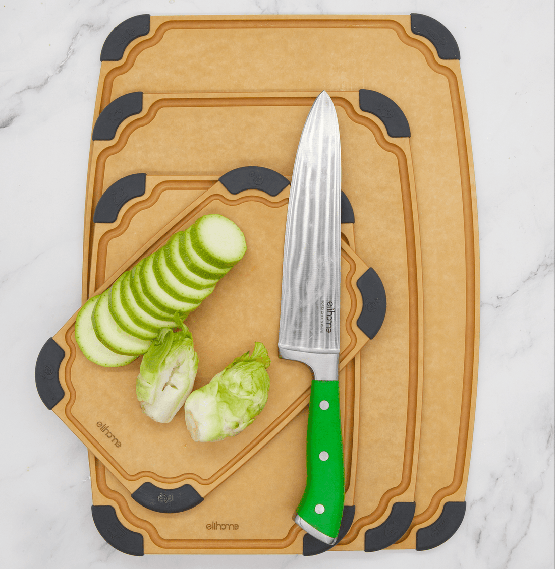 4 - Piece Cutting Board Set with Juice Grooves – Non - Slip, Dishwasher Safe, Eco - Friendly - KitchenCraftedGoods