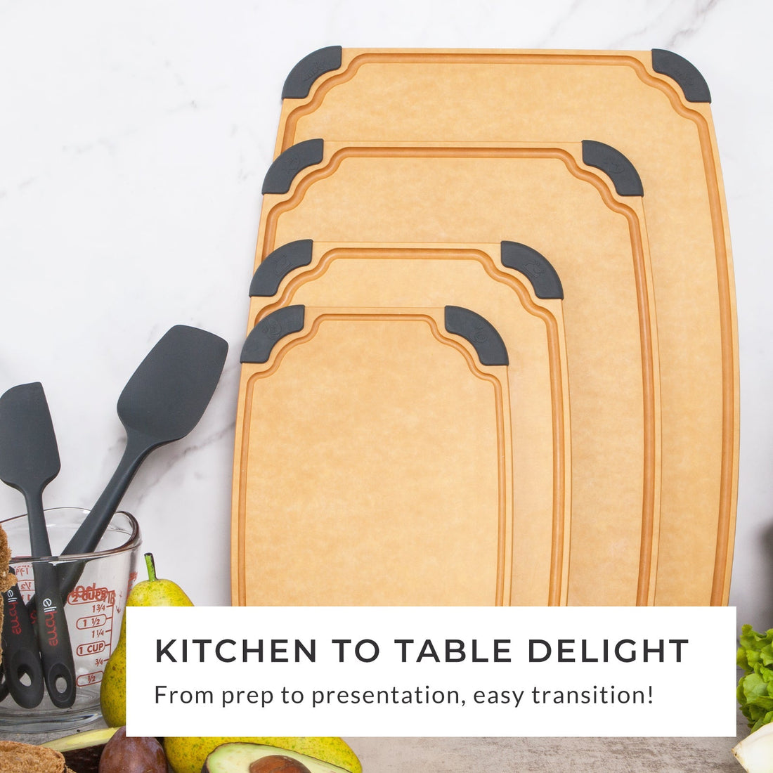 4 - Piece Cutting Board Set with Juice Grooves – Non - Slip, Dishwasher Safe, Eco - Friendly - KitchenCraftedGoods