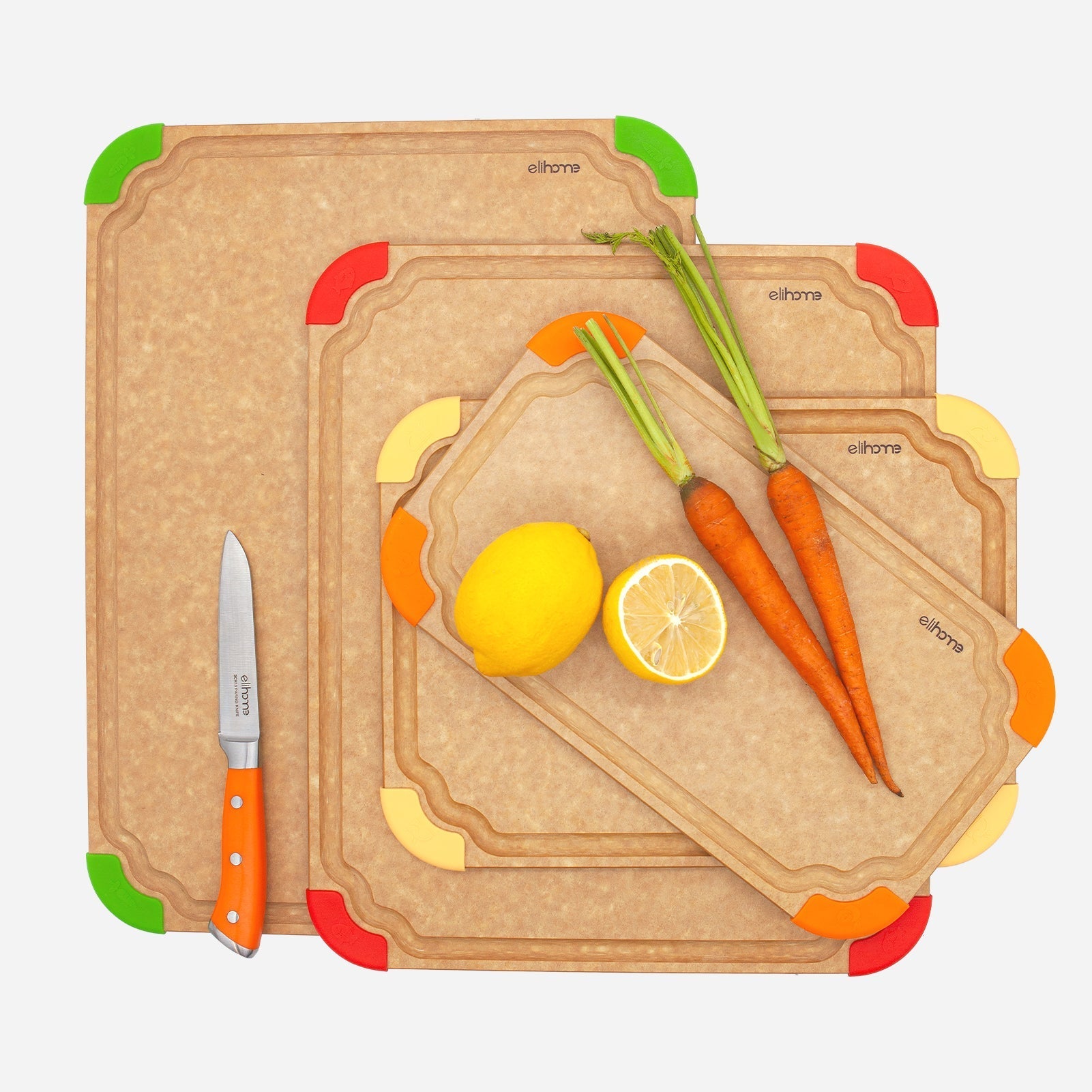 4 - Piece Non - Slip Cutting Board Set with Color - Coded System – S/M/L/XL, Dishwasher Safe - KitchenCraftedGoods