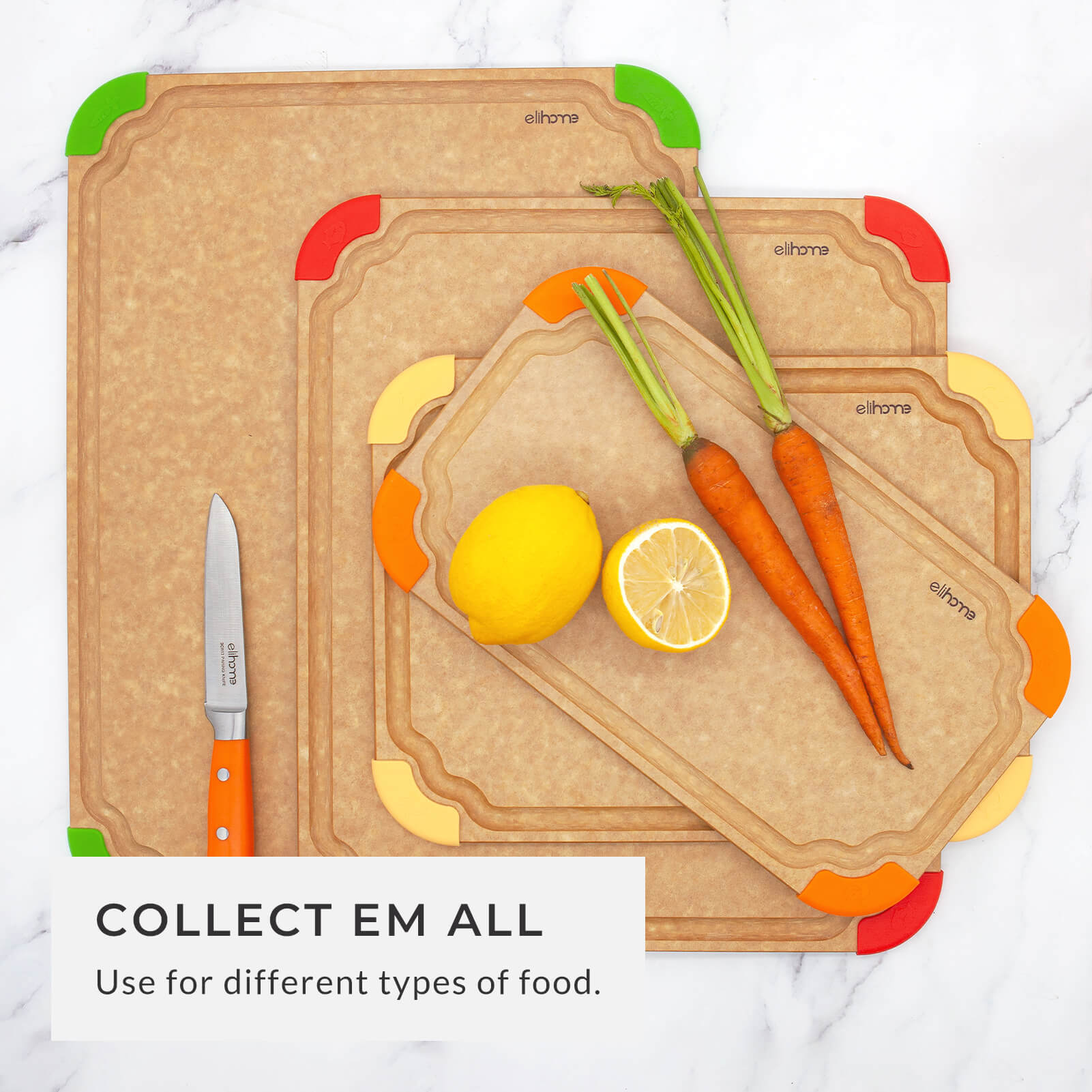4 - Piece Non - Slip Cutting Board Set with Color - Coded System – S/M/L/XL, Dishwasher Safe - KitchenCraftedGoods