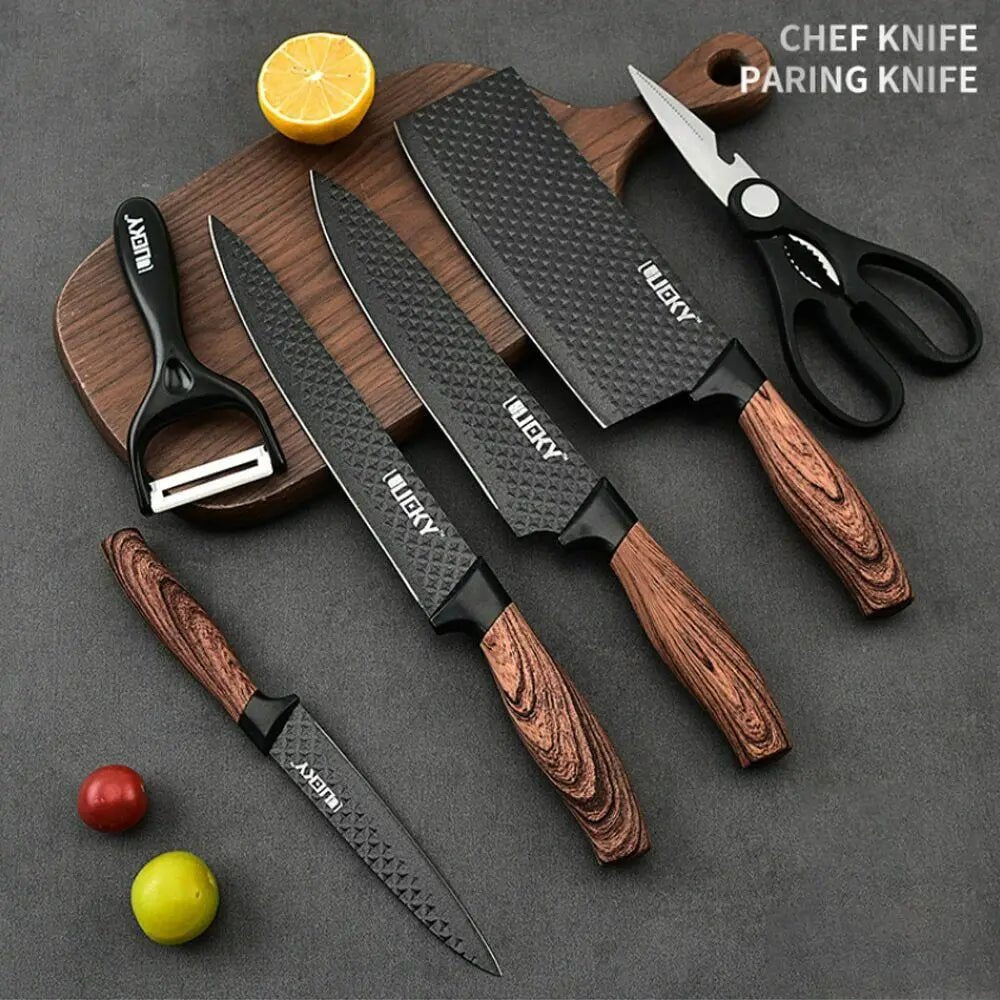 6 - Piece Stainless Steel Kitchen Knife Set – Professional Chef Knives for Fruit, Meat & Vegetable Cutting, Essential Cooking Tools - KitchenCraftedGoods