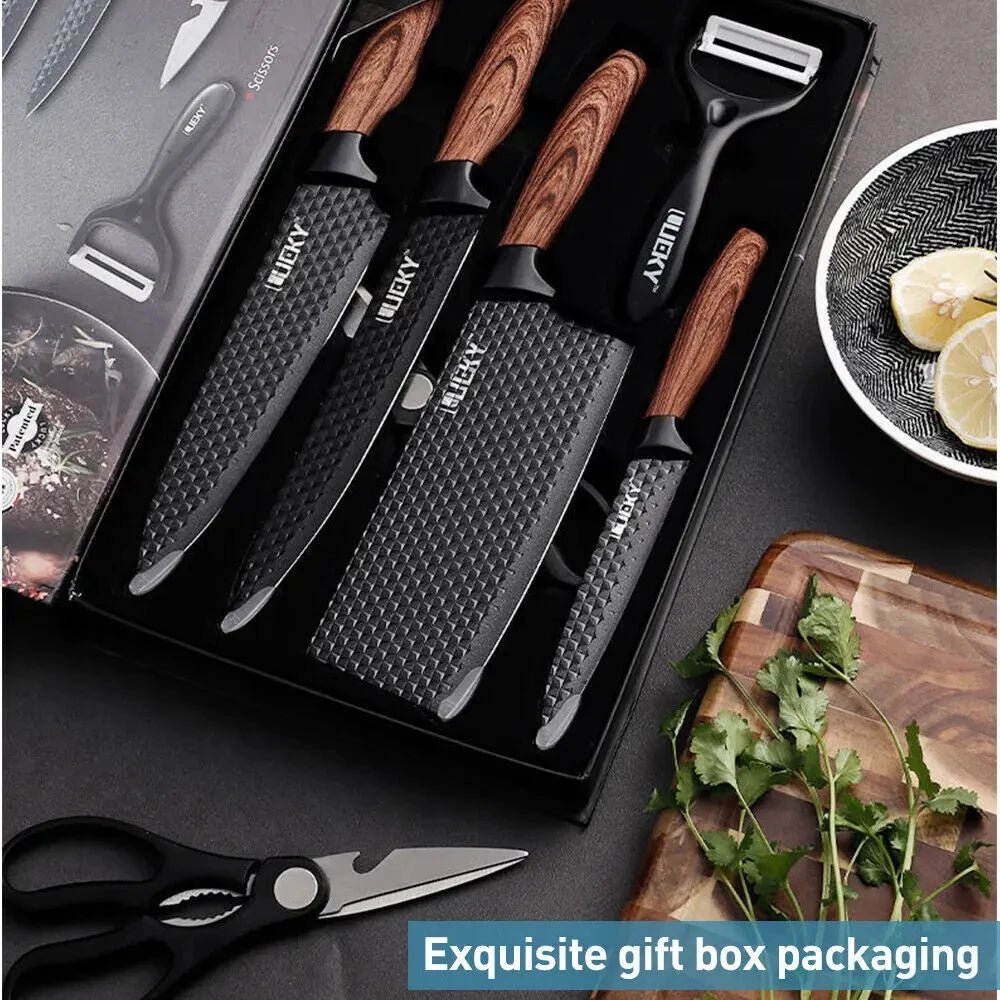 6 - Piece Stainless Steel Kitchen Knife Set – Professional Chef Knives for Fruit, Meat & Vegetable Cutting, Essential Cooking Tools - KitchenCraftedGoods