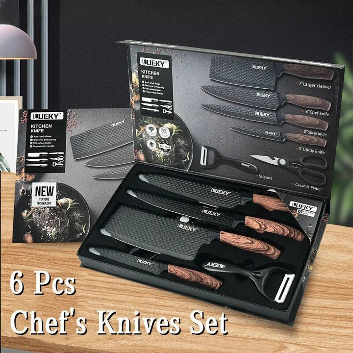 6 - Piece Stainless Steel Kitchen Knife Set – Professional Chef Knives for Fruit, Meat & Vegetable Cutting, Essential Cooking Tools - KitchenCraftedGoods