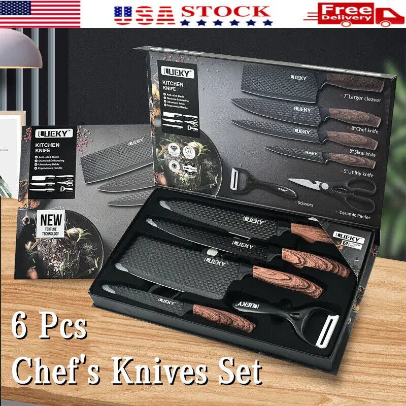 6 - Piece Stainless Steel Kitchen Knife Set – Professional Chef Knives for Fruit, Meat & Vegetable Cutting, Essential Cooking Tools - KitchenCraftedGoods