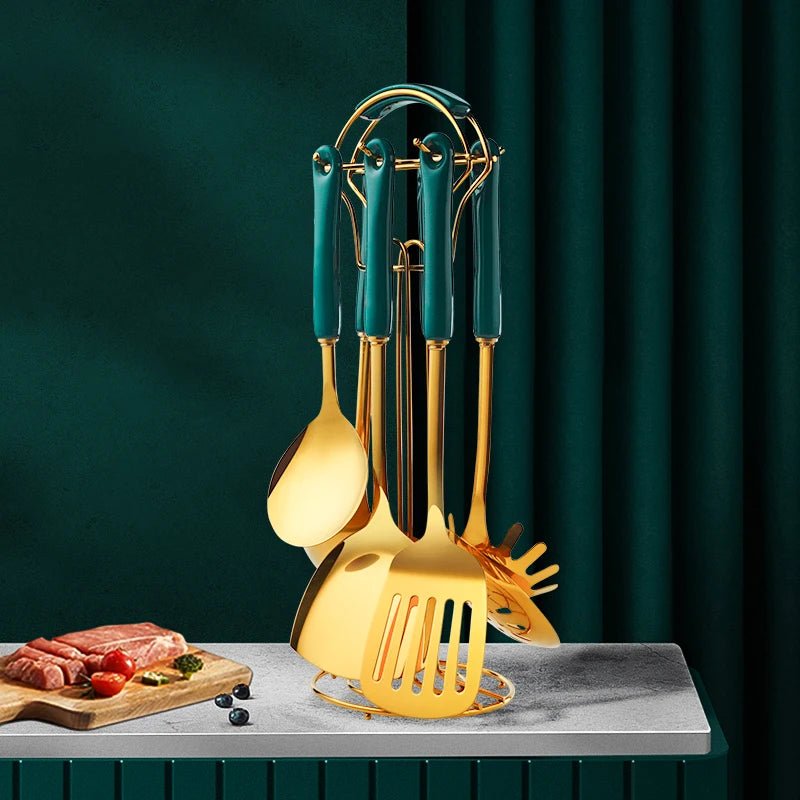 6 - Piece Stainless Steel Kitchen Utensil Set with Ceramic Handles - KitchenCraftedGoods