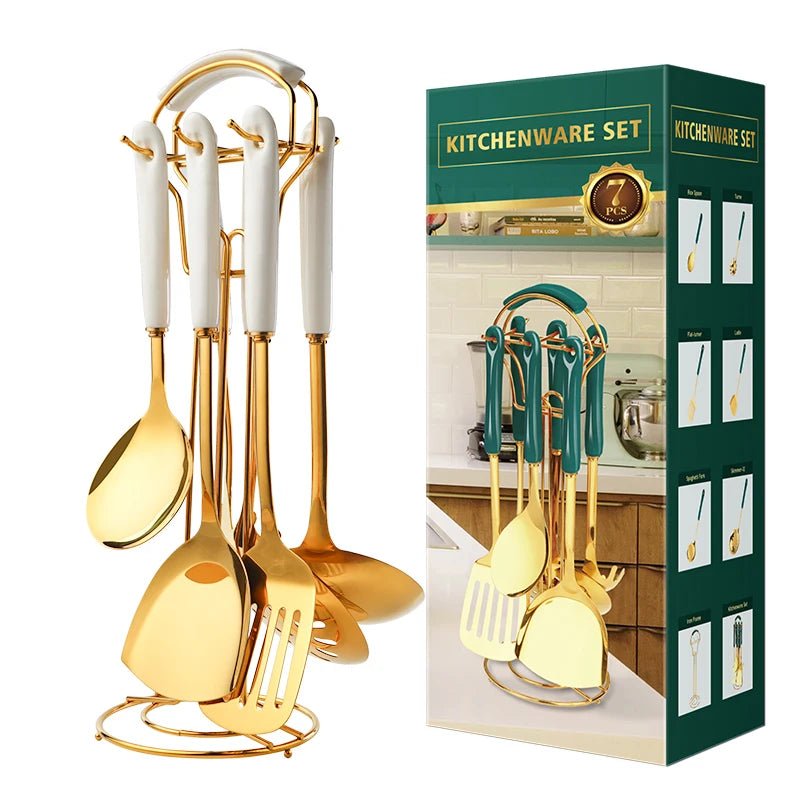 6 - Piece Stainless Steel Kitchen Utensil Set with Ceramic Handles - KitchenCraftedGoods