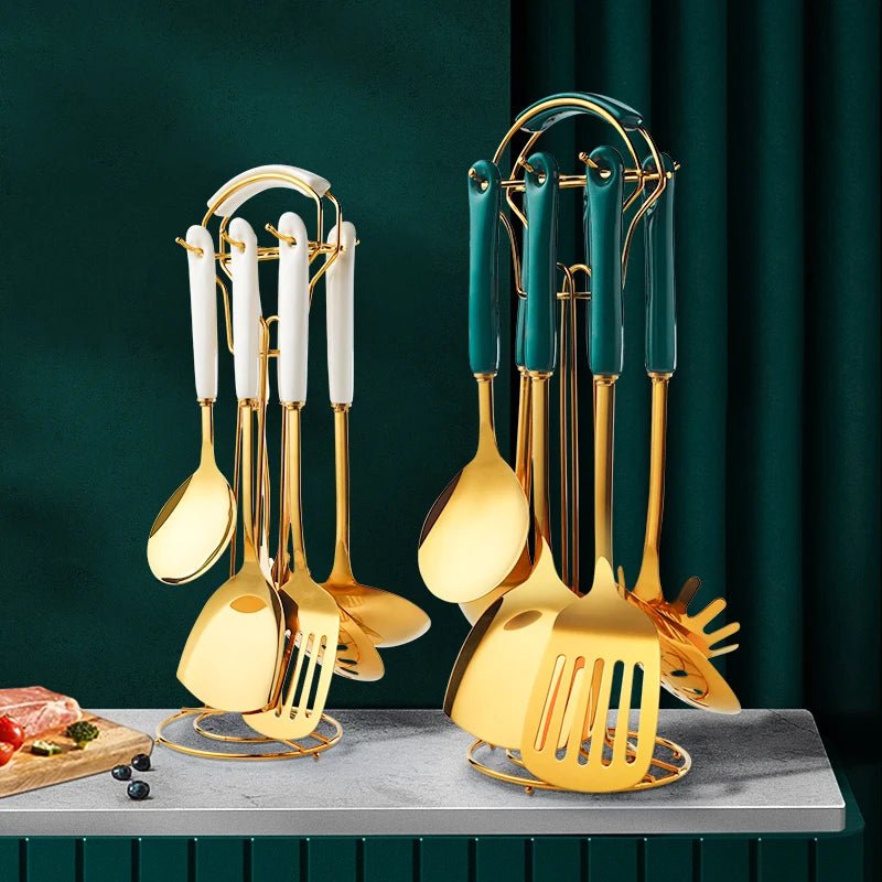 6 - Piece Stainless Steel Kitchen Utensil Set with Ceramic Handles - KitchenCraftedGoods
