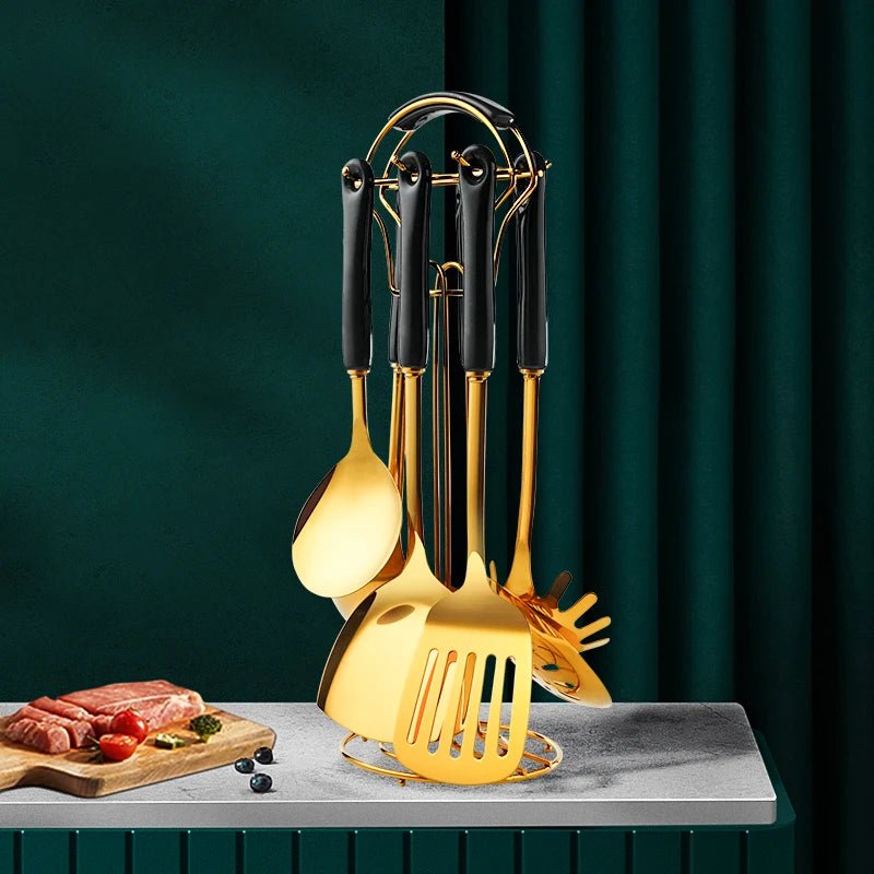 6 - Piece Stainless Steel Kitchen Utensil Set with Ceramic Handles - KitchenCraftedGoods