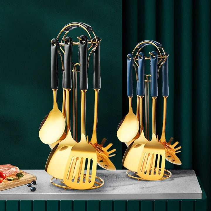 6 - Piece Stainless Steel Kitchen Utensil Set with Ceramic Handles - KitchenCraftedGoods
