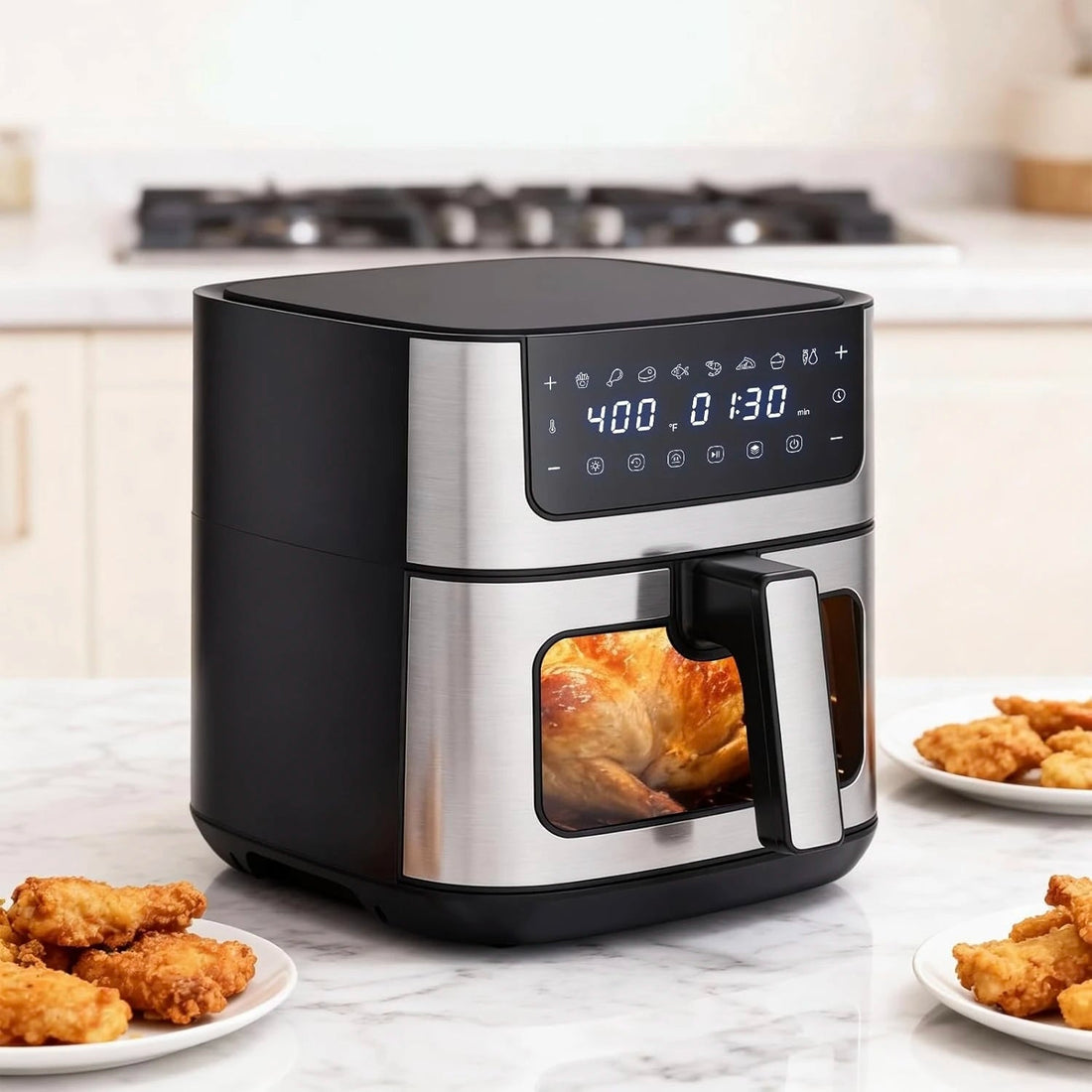 6.34QT Air Fryer with Viewing Window, 8 Presets, 400°F Max Heat – Large Capacity Digital Air Fryer for Crispy Fries, Chicken, Steak & Healthy Cooking (Black) - KitchenCraftedGoods