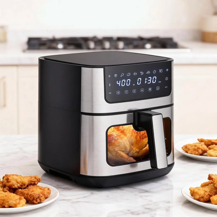 6.34QT Air Fryer with Viewing Window, 8 Presets, 400°F Max Heat – Large Capacity Digital Air Fryer for Crispy Fries, Chicken, Steak & Healthy Cooking (Black) - KitchenCraftedGoods