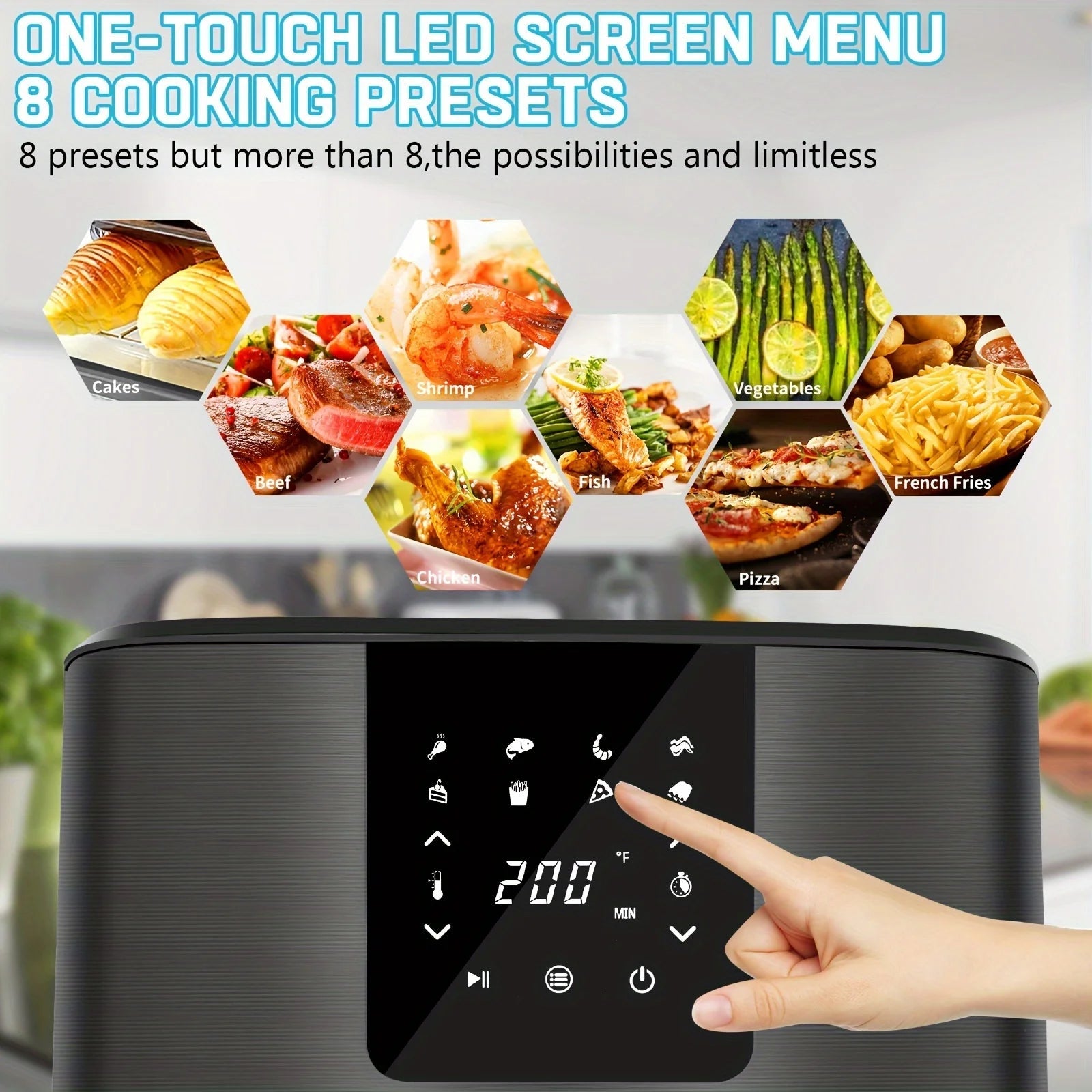 7QT Large Air Fryer 1500W, Digital Touch Screen, 8 Presets, Adjustable 100–400°F, Nonstick Basket, Oil - Free Cooker for Healthy Cooking (Black) - KitchenCraftedGoods