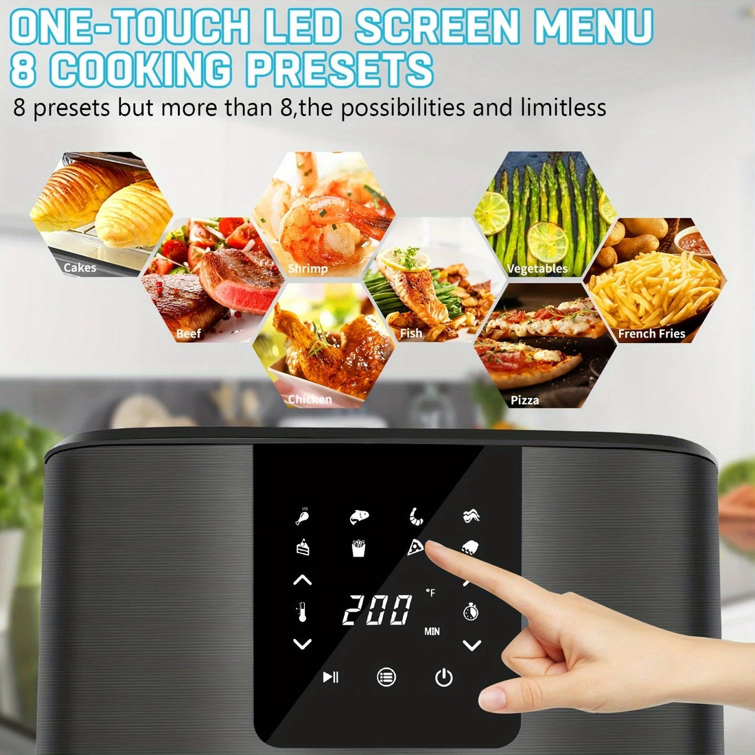 7QT Large Air Fryer 1500W, Digital Touch Screen, 8 Presets, Adjustable 100–400°F, Nonstick Basket, Oil - Free Cooker for Healthy Cooking (Black) - KitchenCraftedGoods