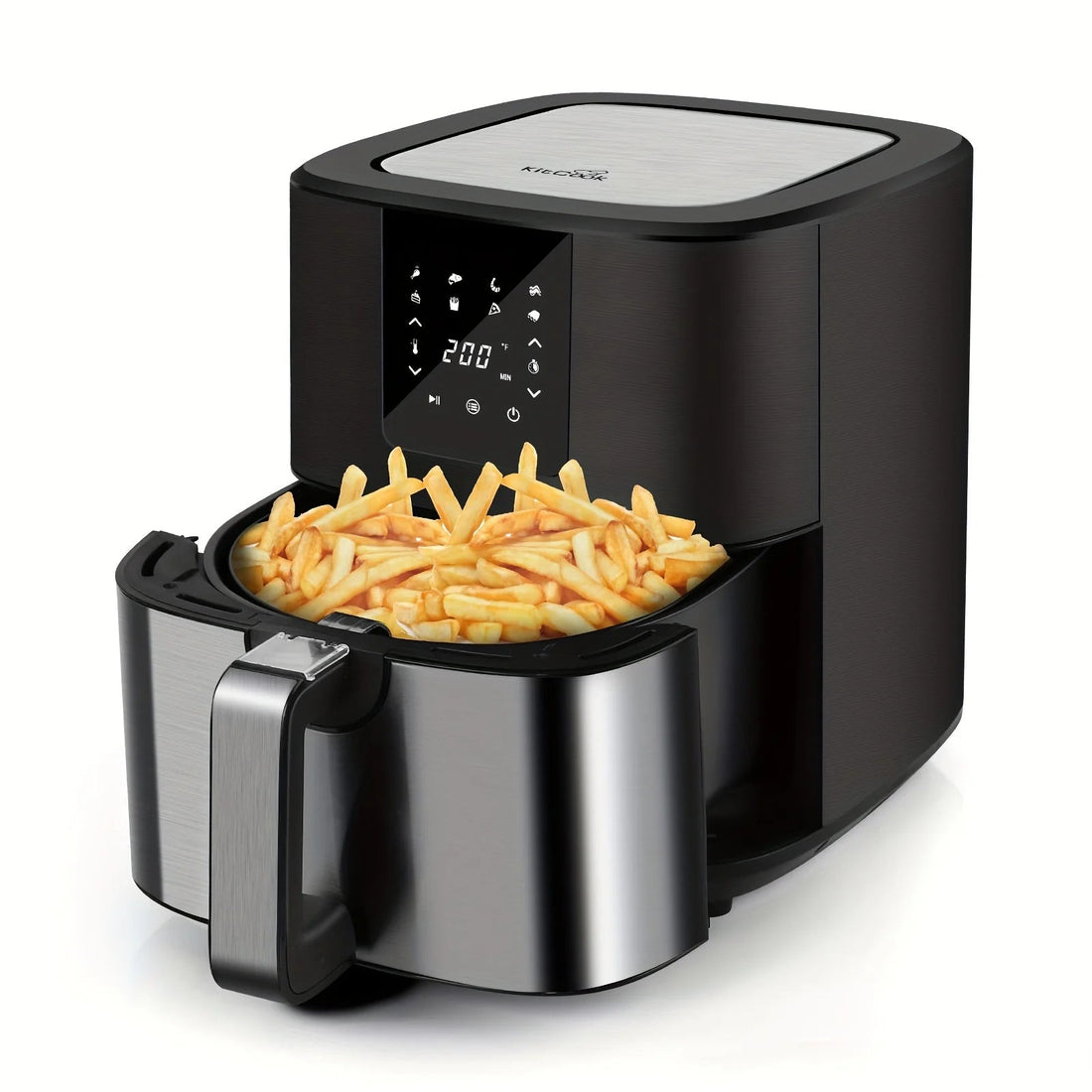 7QT Large Air Fryer 1500W, Digital Touch Screen, 8 Presets, Adjustable 100–400°F, Nonstick Basket, Oil - Free Cooker for Healthy Cooking (Black) - KitchenCraftedGoods