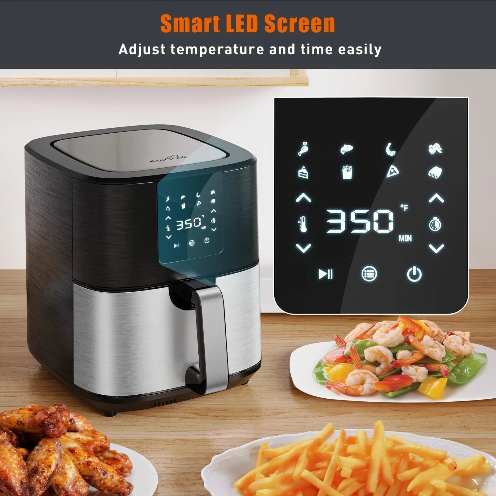 7QT Large Air Fryer 1500W, Digital Touch Screen, 8 Presets, Adjustable 100–400°F, Nonstick Basket, Oil - Free Cooker for Healthy Cooking (Black) - KitchenCraftedGoods